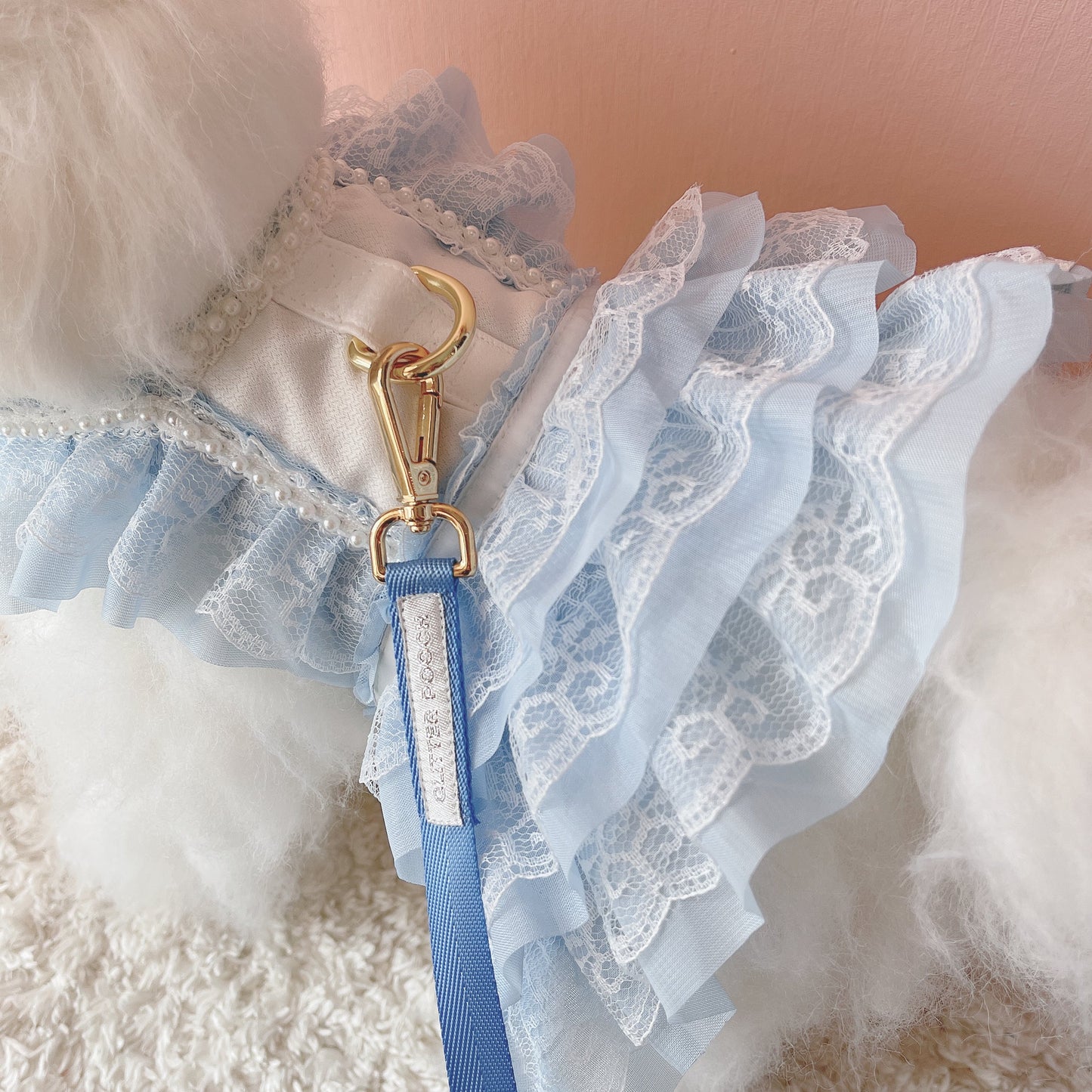Glitter Pooch Harness ชุดรัดอก สายจูง เสื้อผ้า สุนัข, หมา, แมว, สัตว์เลี้ยง พร้อม สายจูง รุ่น Pastel Day Dream Blue