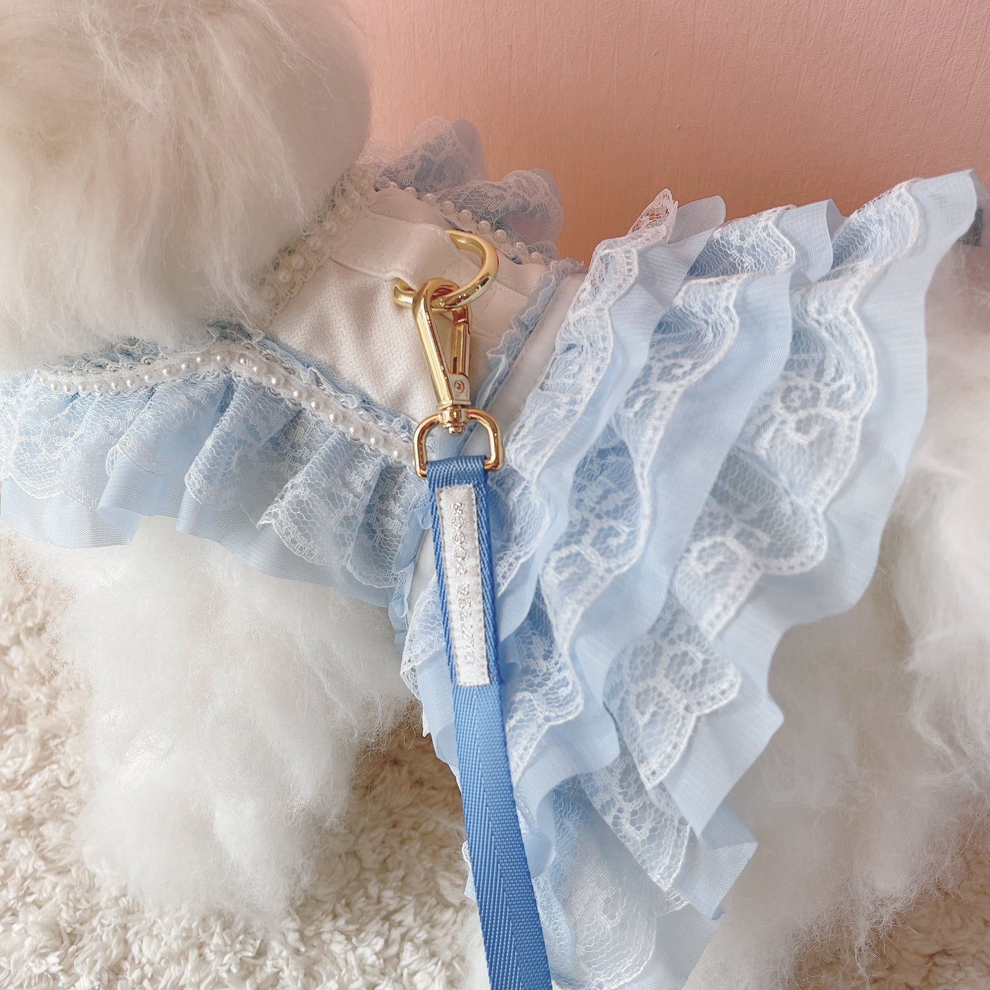 Glitter Pooch Harness ชุดรัดอก สายจูง เสื้อผ้า สุนัข, หมา, แมว, สัตว์เลี้ยง พร้อม สายจูง รุ่น Pastel Day Dream Blue