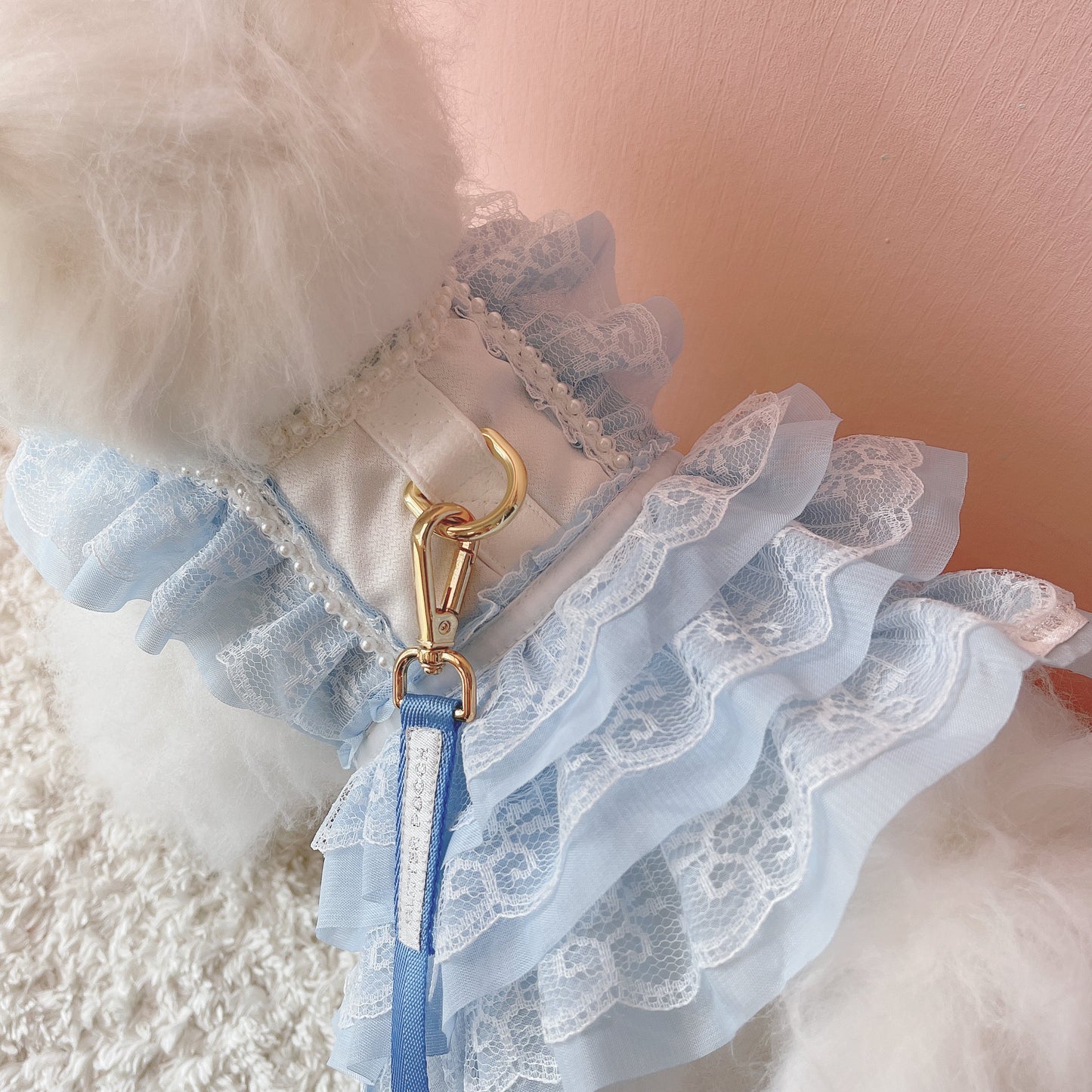 Glitter Pooch Harness ชุดรัดอก สายจูง เสื้อผ้า สุนัข, หมา, แมว, สัตว์เลี้ยง พร้อม สายจูง รุ่น Pastel Day Dream Blue