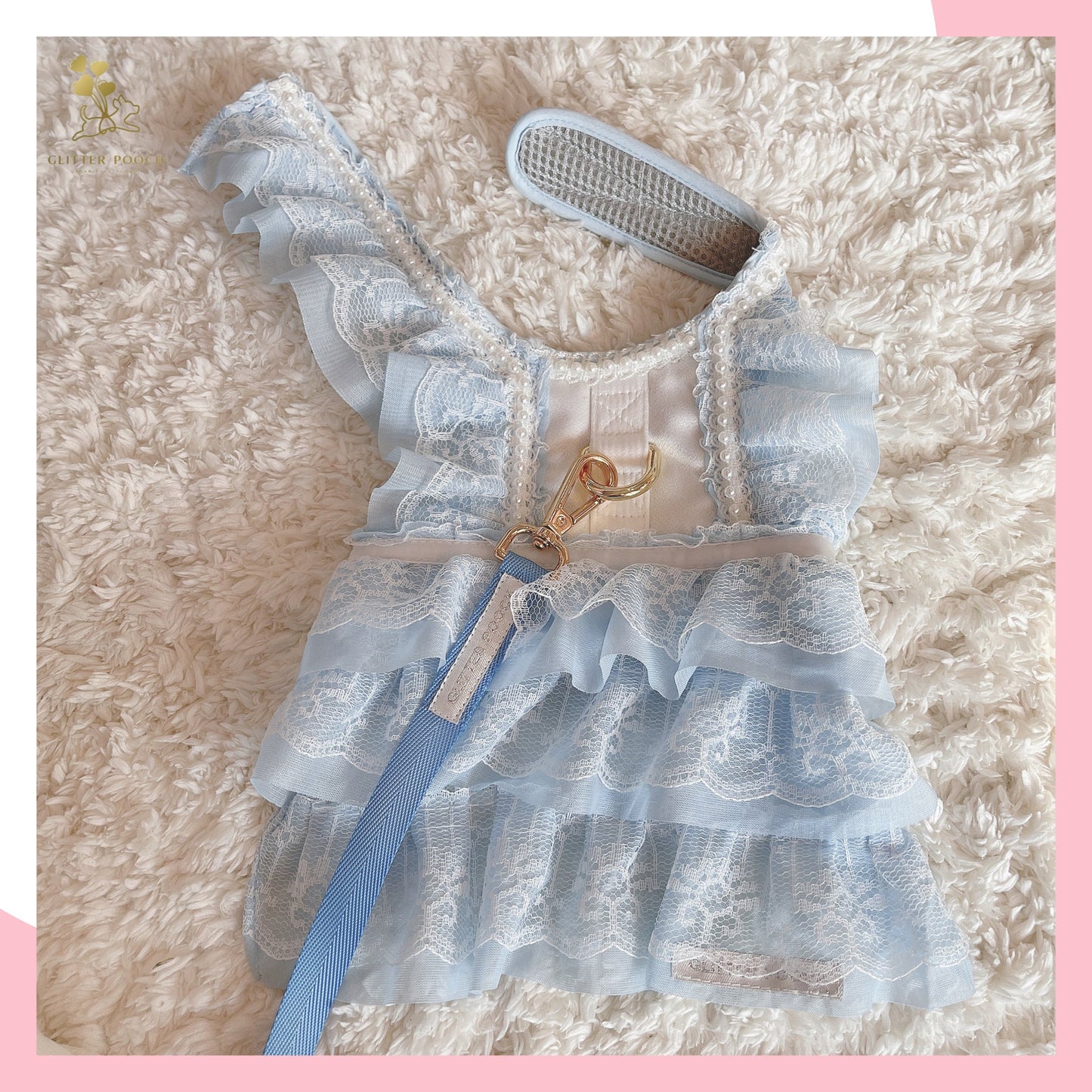 Glitter Pooch Harness ชุดรัดอก สายจูง เสื้อผ้า สุนัข, หมา, แมว, สัตว์เลี้ยง พร้อม สายจูง รุ่น Pastel Day Dream Blue