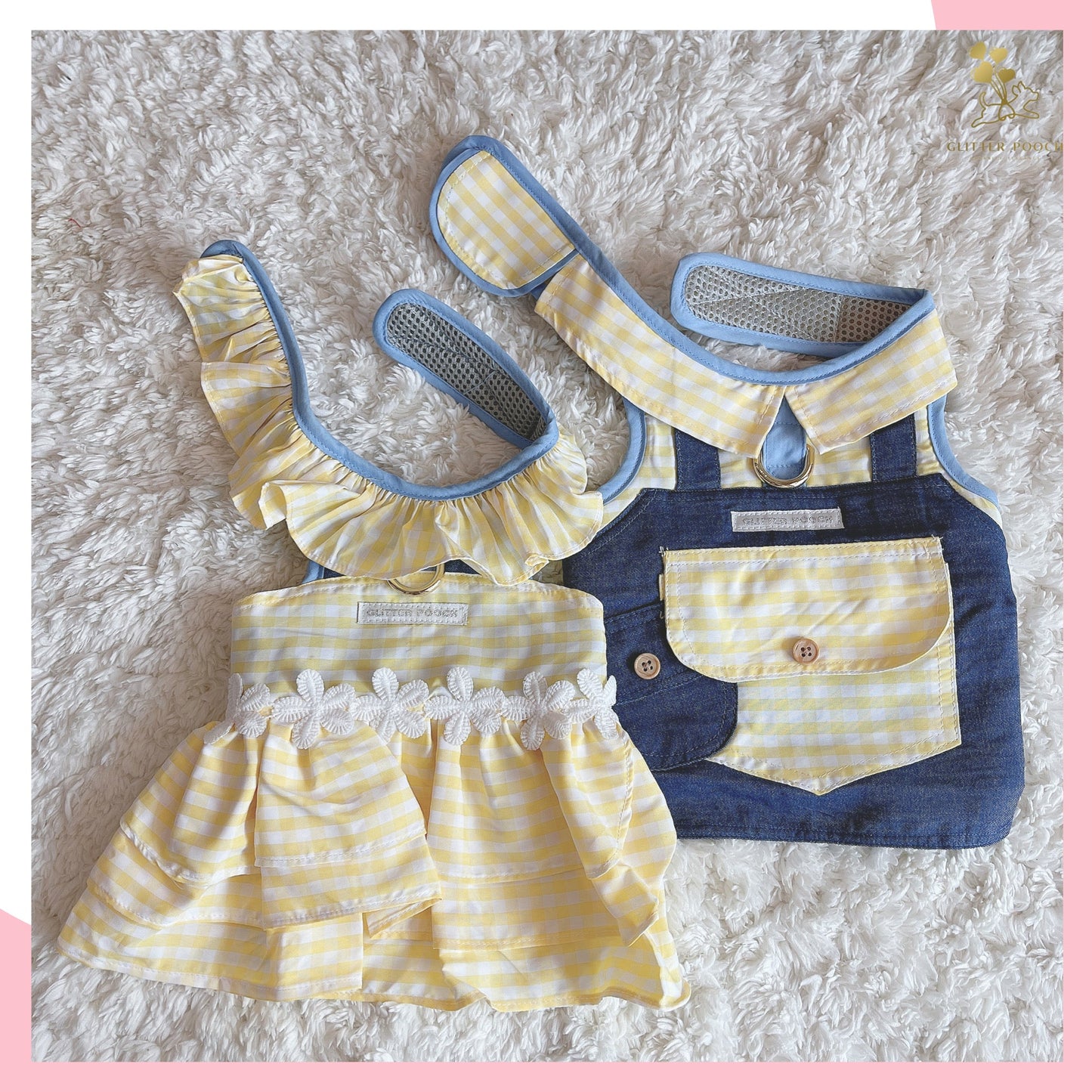 Glitter Pooch Harness ชุดรัดอก สายจูง เสื้อผ้า สุนัข, หมา, แมว, สัตว์เลี้ยง พร้อม สายจูง รุ่น Plaid Plaid Boy