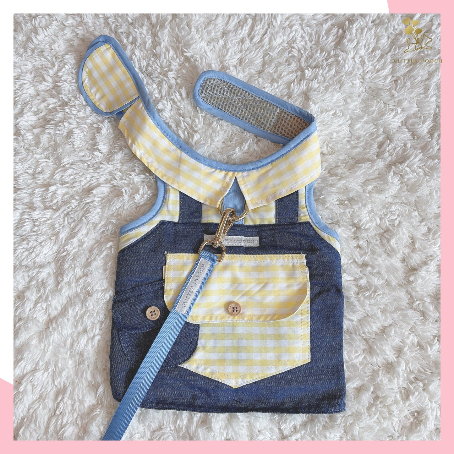 Glitter Pooch Harness ชุดรัดอก สายจูง เสื้อผ้า สุนัข, หมา, แมว, สัตว์เลี้ยง พร้อม สายจูง รุ่น Plaid Plaid Boy