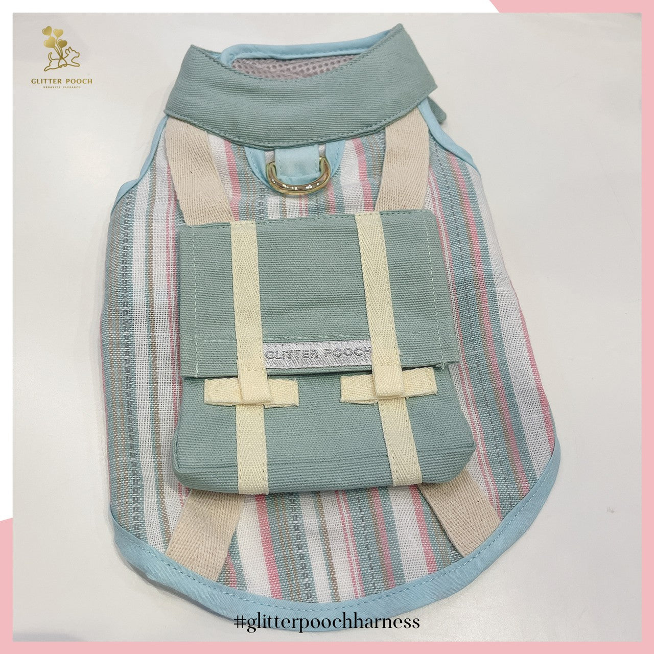 Glitter Pooch ชุดรัดอก สายจูง เสื้อผ้า สุนัข, หมา, แมว, สัตว์เลี้ยง พร้อม สายจูง รุ่น Vacay Ready Boy Green