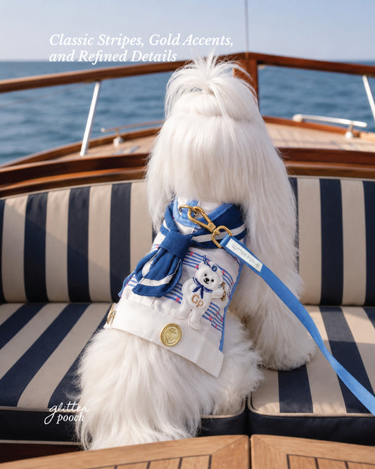 Glitter Pooch Harness ชุดรัดอก สายจูง เสื้อผ้า สุนัข, หมา, แมว, สัตว์เลี้ยง พร้อม สายจูง รุ่น The Regetta Club - Boy