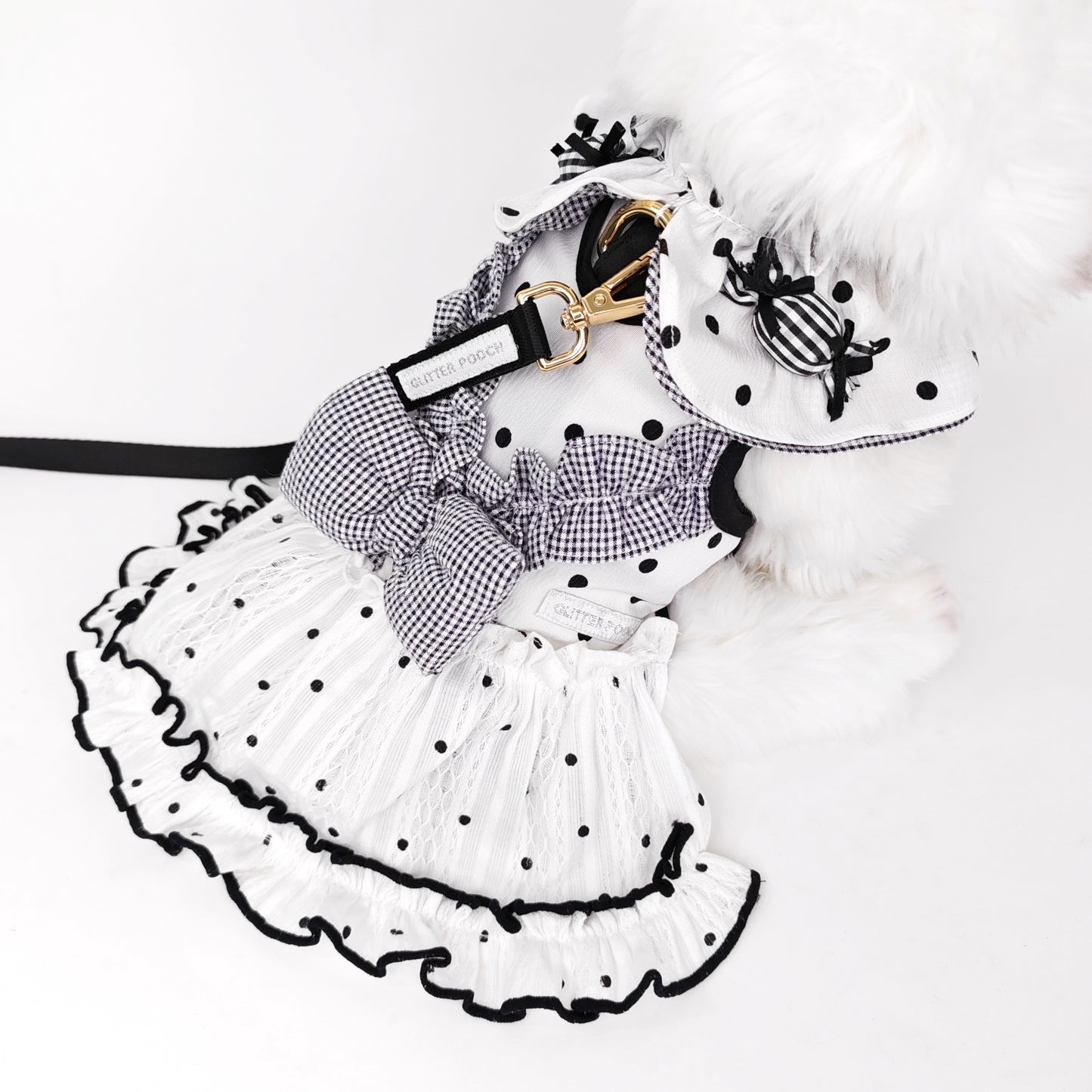 Glitter Pooch Harness ชุดรัดอก สายจูง เสื้อผ้า สุนัข, หมา, แมว, สัตว์เลี้ยง พร้อม สายจูง รุ่น Dot de Mui-Girl