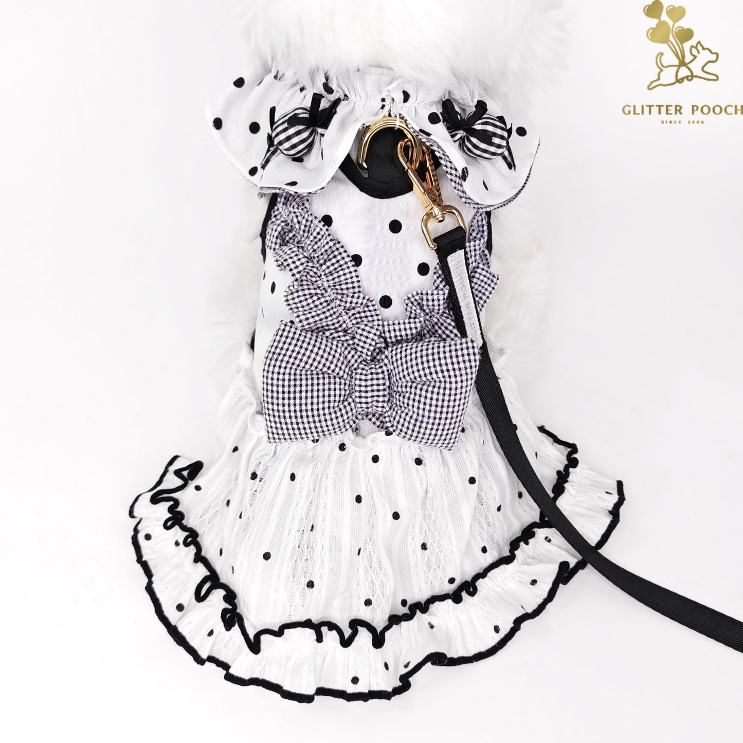 Glitter Pooch Harness ชุดรัดอก สายจูง เสื้อผ้า สุนัข, หมา, แมว, สัตว์เลี้ยง พร้อม สายจูง รุ่น Dot de Mui-Girl