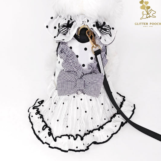 Glitter Pooch Harness ชุดรัดอก สายจูง เสื้อผ้า สุนัข, หมา, แมว, สัตว์เลี้ยง พร้อม สายจูง รุ่น Dot de Mui-Girl