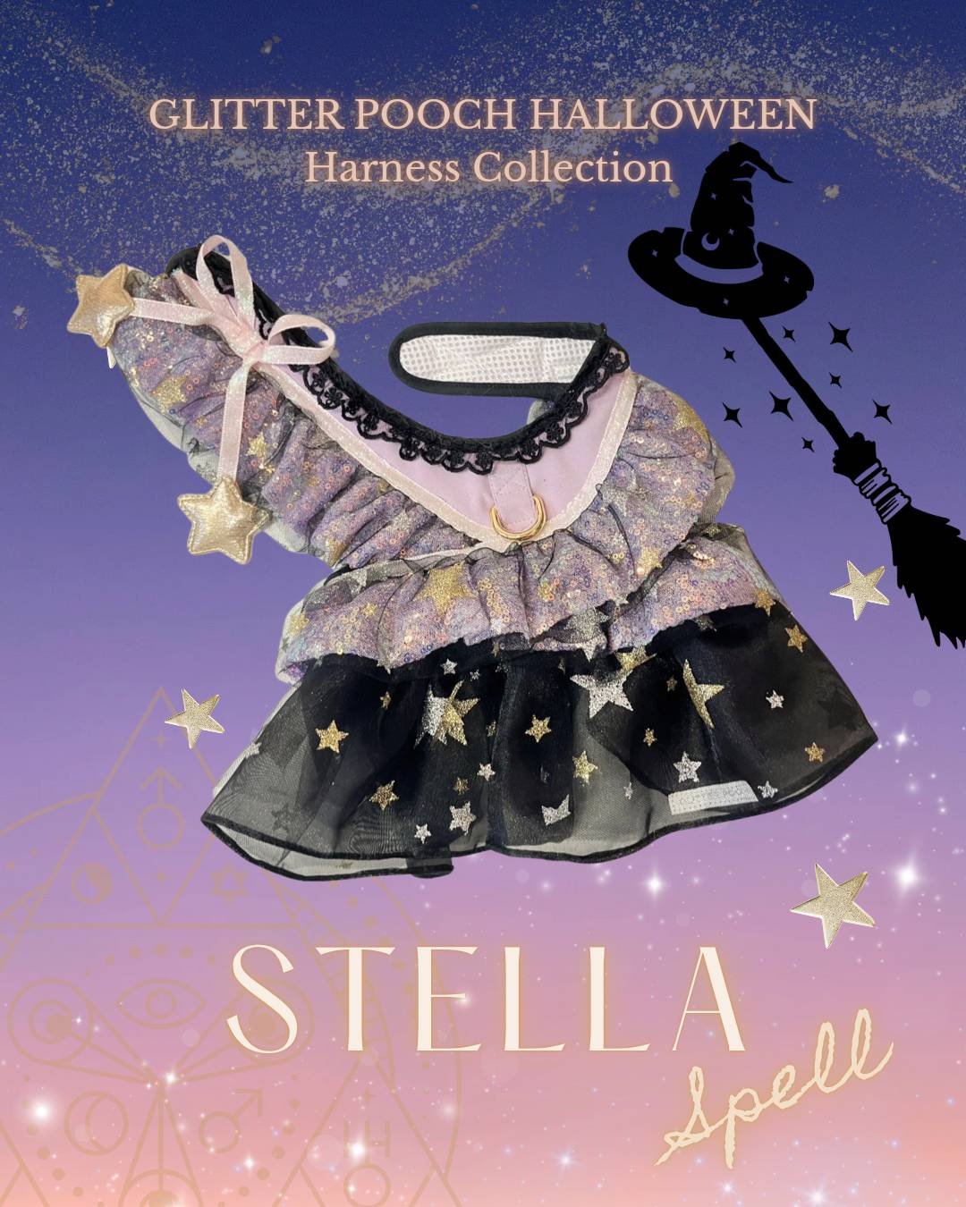 Glitter Pooch Harness ชุดรัดอก สายจูง เสื้อผ้า สุนัข, หมา, แมว, สัตว์เลี้ยง พร้อม สายจูง รุ่น Stella Spell