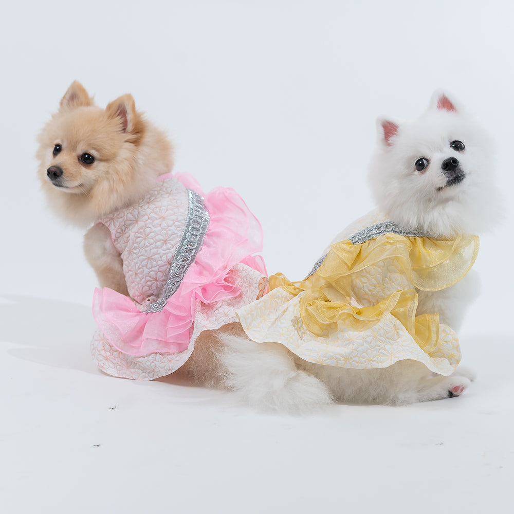Animal-Go-Round เสื้อผ้าเครื่องแต่งกาย สัตว์เลี้ยง, หมา, แมว, สุนัข รุ่น Swan Fleurs Yellow