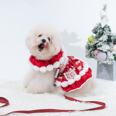 Glitter Pooch Harness ชุดรัดอก สายจูง เสื้อผ้า สุนัข, หมา, แมว, สัตว์เลี้ยง พร้อม สายจูง รุ่น Pom Pom Santy