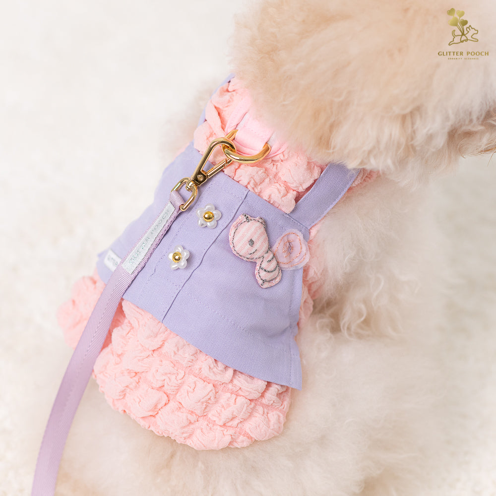 Glitter Pooch Harness ชุดรัดอก สายจูง เสื้อผ้า สุนัข, หมา, แมว, สัตว์เลี้ยง พร้อม สายจูง รุ่น Me Puffy & Bee Bestie in Sherbet