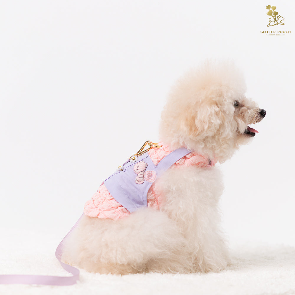 Glitter Pooch Harness ชุดรัดอก สายจูง เสื้อผ้า สุนัข, หมา, แมว, สัตว์เลี้ยง พร้อม สายจูง รุ่น Me Puffy & Bee Bestie in Sherbet