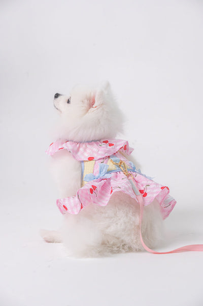 Glitter Pooch Harness ชุดรัดอก สายจูง เสื้อผ้า สุนัข, หมา, แมว, สัตว์เลี้ยง พร้อม สายจูง รุ่น Cherry Barbie