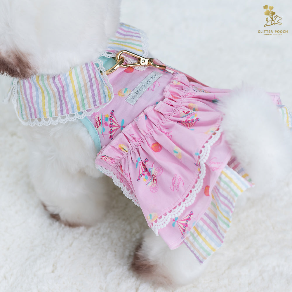 Glitter Pooch Harness ชุดรัดอก สายจูง เสื้อผ้า สุนัข, หมา, แมว, สัตว์เลี้ยง พร้อม สายจูง รุ่น Lolly Fairyland in Flamingo Pink