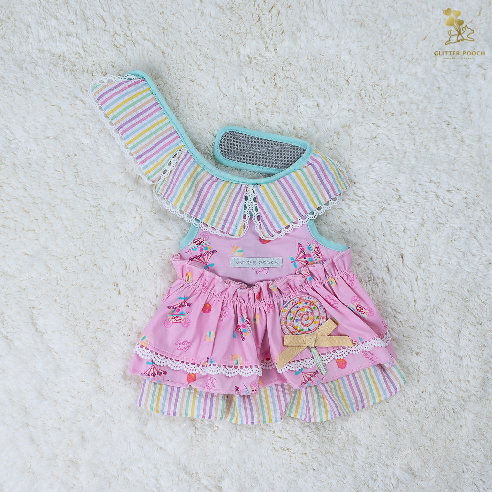 Glitter Pooch Harness ชุดรัดอก สายจูง เสื้อผ้า สุนัข, หมา, แมว, สัตว์เลี้ยง พร้อม สายจูง รุ่น Lolly Fairyland in Flamingo Pink