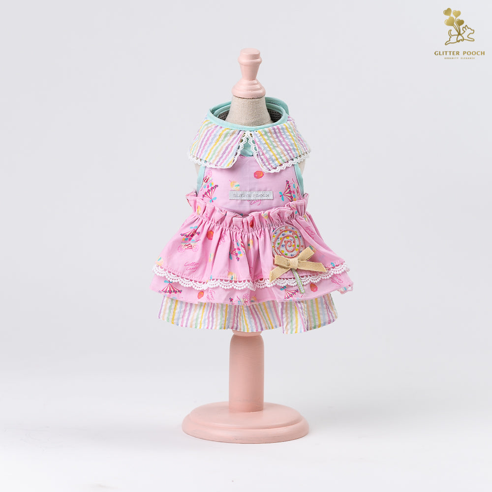 Glitter Pooch Harness ชุดรัดอก สายจูง เสื้อผ้า สุนัข, หมา, แมว, สัตว์เลี้ยง พร้อม สายจูง รุ่น Lolly Fairyland in Flamingo Pink