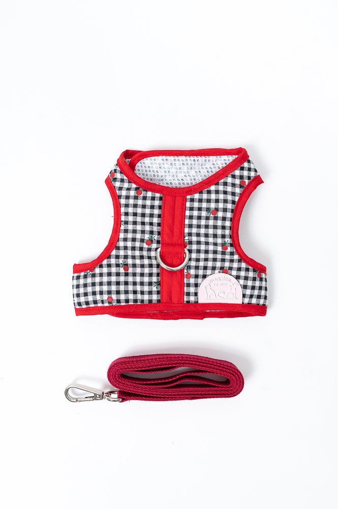 Waggles Plummy Red เสื้อผ้า ชุดรัดอก สายจูง สุนัข, หมา, แมว, สัตว์เลี้ยง ขนาดเล็ก - ขนาดกลาง พร้อม สายจูง