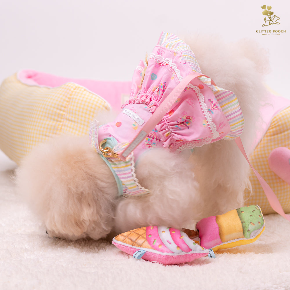Glitter Pooch Harness ชุดรัดอก สายจูง เสื้อผ้า สุนัข, หมา, แมว, สัตว์เลี้ยง พร้อม สายจูง รุ่น Lolly Fairyland in Flamingo Pink