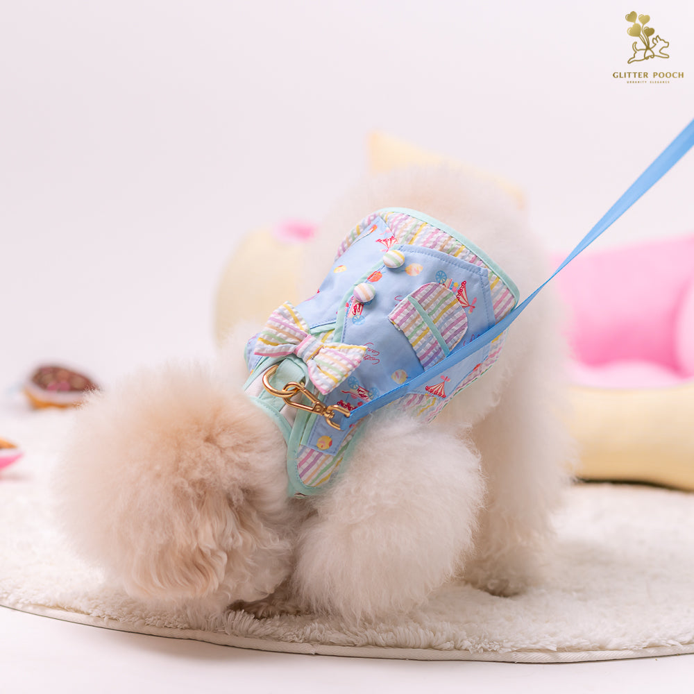Glitter Pooch Harness ชุดรัดอก สายจูง เสื้อผ้า สุนัข, หมา, แมว, สัตว์เลี้ยง พร้อม สายจูง รุ่น Lolly Fairyland in Blue Sky