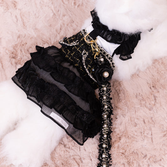 Glitter Pooch Harness ชุดรัดอก สายจูง เสื้อผ้า สุนัข, หมา, แมว, สัตว์เลี้ยง พร้อม สายจูง รุ่น New Sassy Emily Black