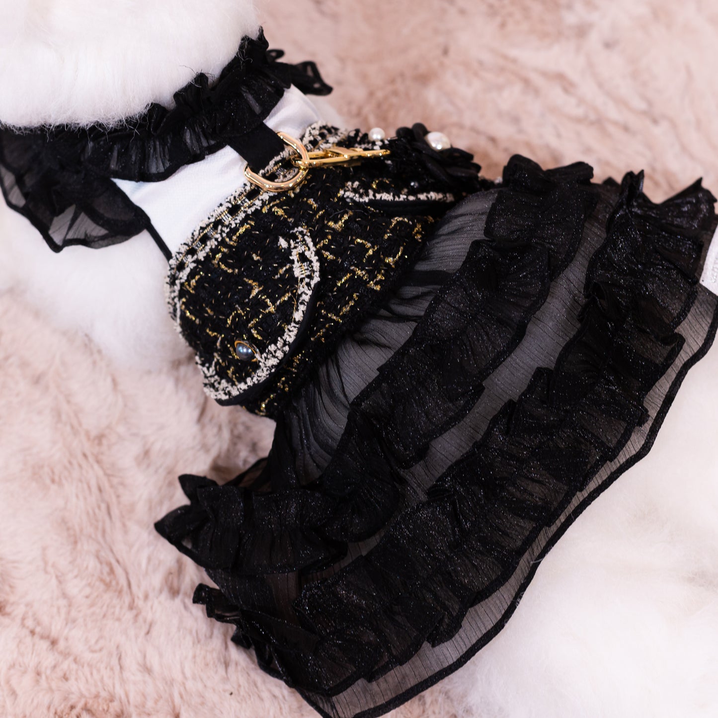 Glitter Pooch Harness ชุดรัดอก สายจูง เสื้อผ้า สุนัข, หมา, แมว, สัตว์เลี้ยง พร้อม สายจูง รุ่น New Sassy Emily Black