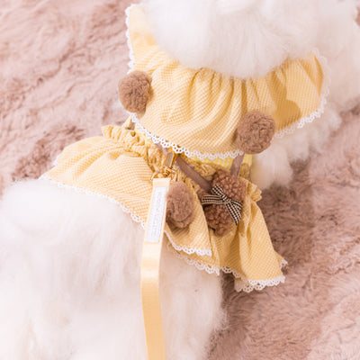 Glitter Pooch Harness ชุดรัดอก สายจูง เสื้อผ้า สุนัข, หมา, แมว, สัตว์เลี้ยง พร้อม สายจูง รุ่น Huggie Cubs Gal - Lemon