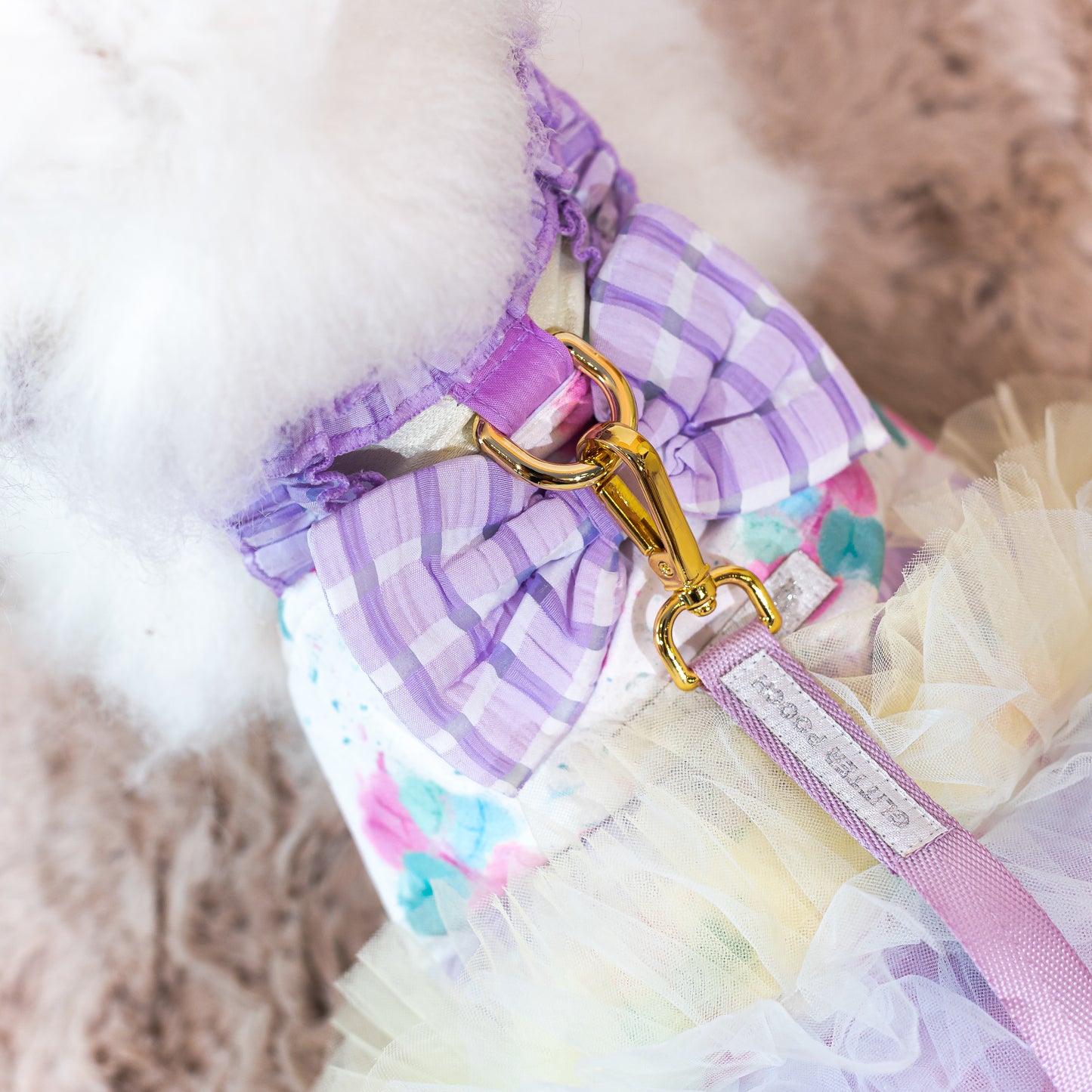 Glitter Pooch Harness ชุดรัดอก สายจูง เสื้อผ้า สุนัข, หมา, แมว, สัตว์เลี้ยง พร้อม สายจูง รุ่น Ballerina Viola