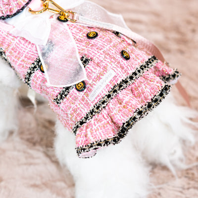 Glitter Pooch Harness ชุดรัดอก สายจูง เสื้อผ้า สุนัข, หมา, แมว, สัตว์เลี้ยง พร้อม สายจูง รุ่น New Emily in Paris - Blackpink