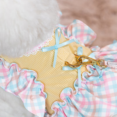 Glitter Pooch Harness ชุดรัดอก สายจูง เสื้อผ้า สุนัข, หมา, แมว, สัตว์เลี้ยง พร้อม สายจูง รุ่น Twinkie Belle Ribbon - Aqua