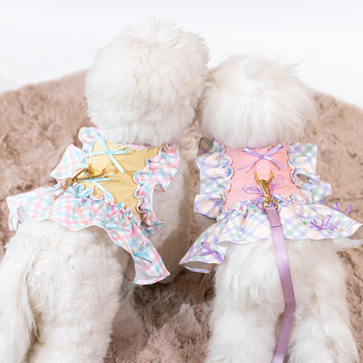 Glitter Pooch Harness ชุดรัดอก สายจูง เสื้อผ้า สุนัข, หมา, แมว, สัตว์เลี้ยง พร้อม สายจูง รุ่น Twinkie Belle Ribbon - Iris