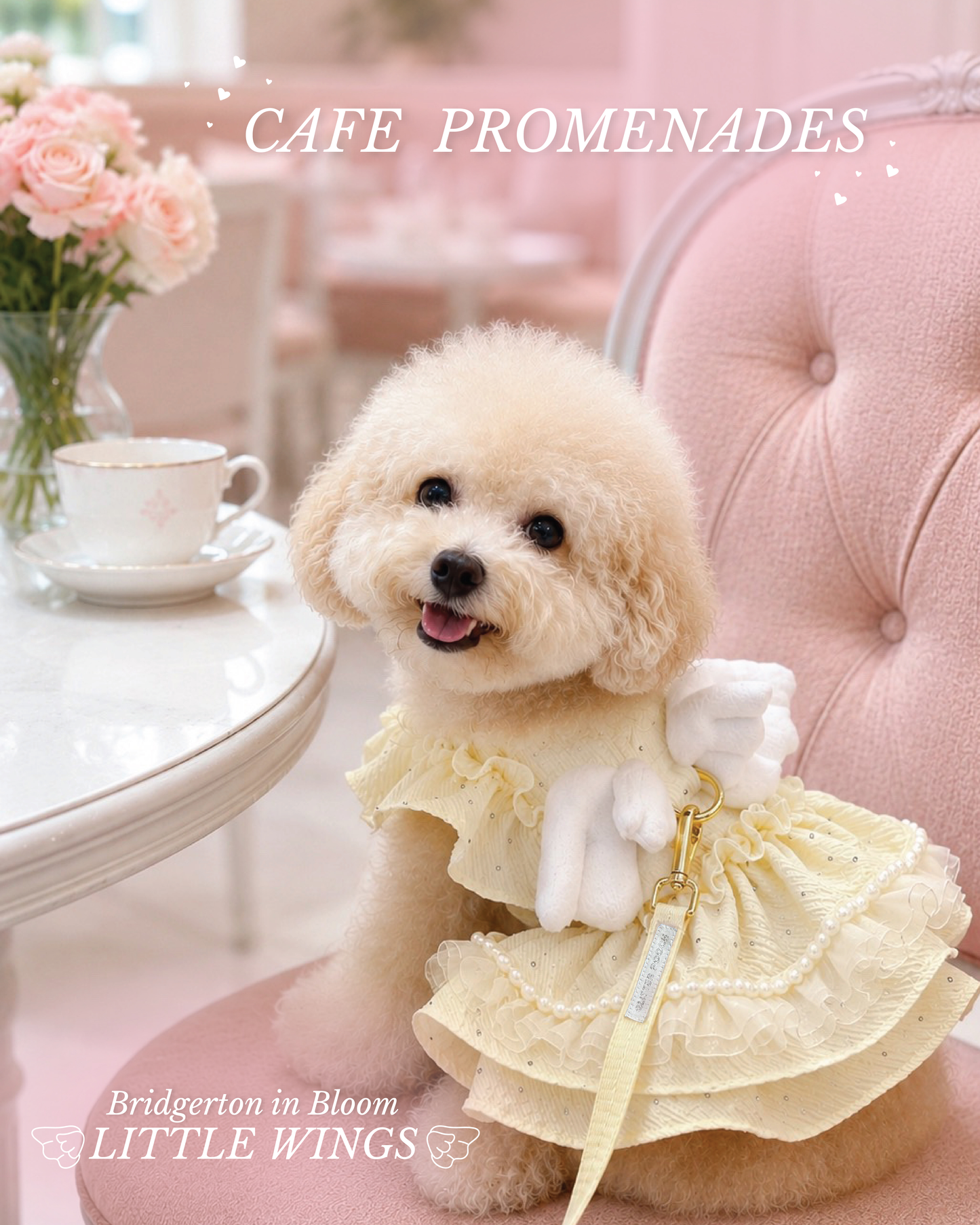 Glitter Pooch Harness ชุดรัดอก สายจูง เสื้อผ้า สุนัข, หมา, แมว, สัตว์เลี้ยง พร้อม สายจูง รุ่น Bridgerton in Bloom Little Wings - Yellow