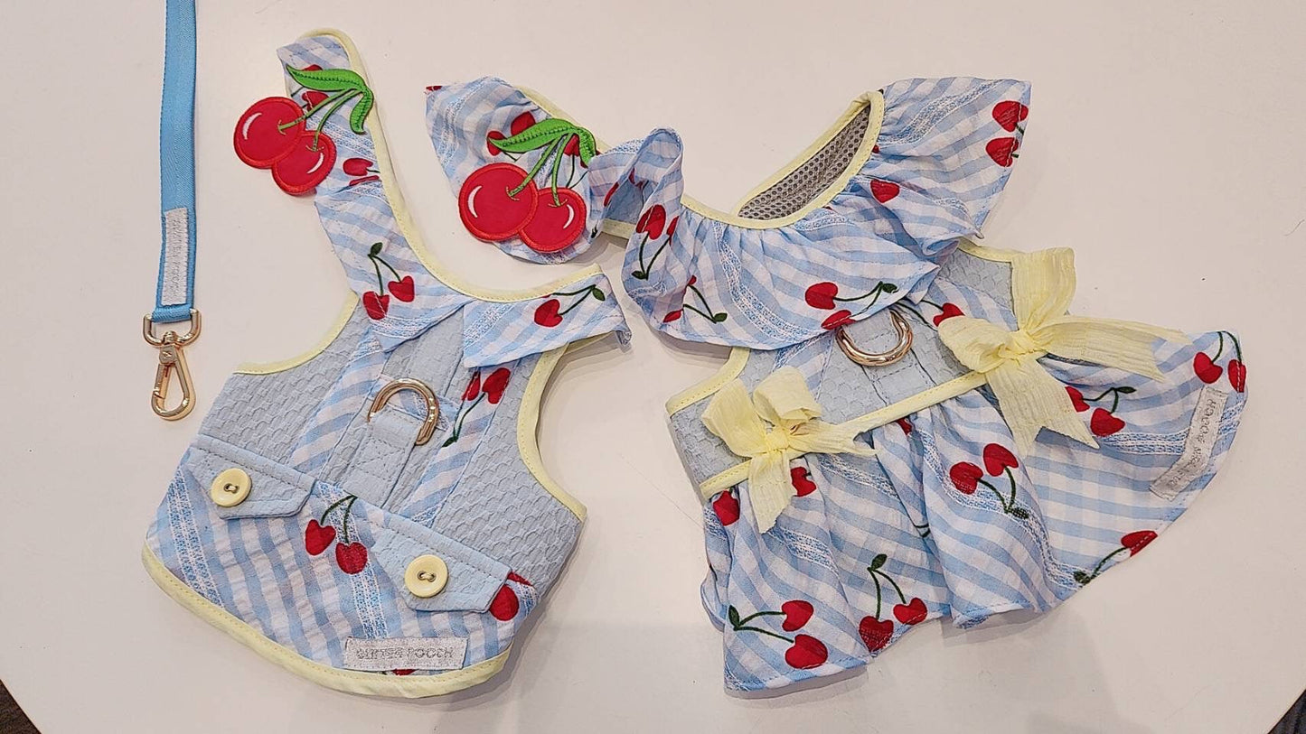 Glitter Pooch Harness ชุดรัดอก สายจูง เสื้อผ้า สุนัข, หมา, แมว, สัตว์เลี้ยง พร้อม สายจูง รุ่น Cherry Icy Girl