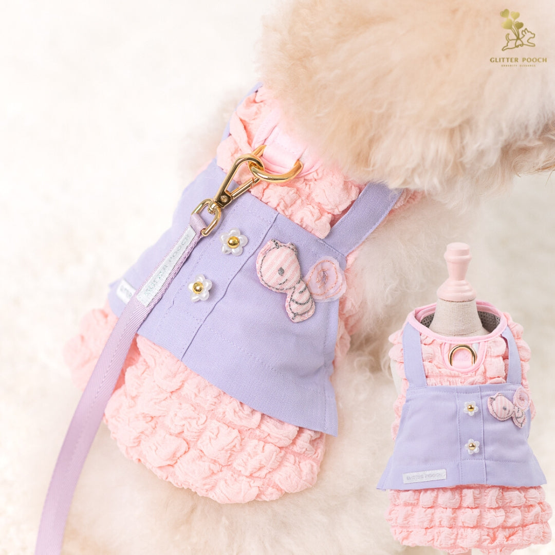 Glitter Pooch Harness ชุดรัดอก สายจูง เสื้อผ้า สุนัข, หมา, แมว, สัตว์เลี้ยง พร้อม สายจูง รุ่น Me Puffy & Bee Bestie in Sherbet