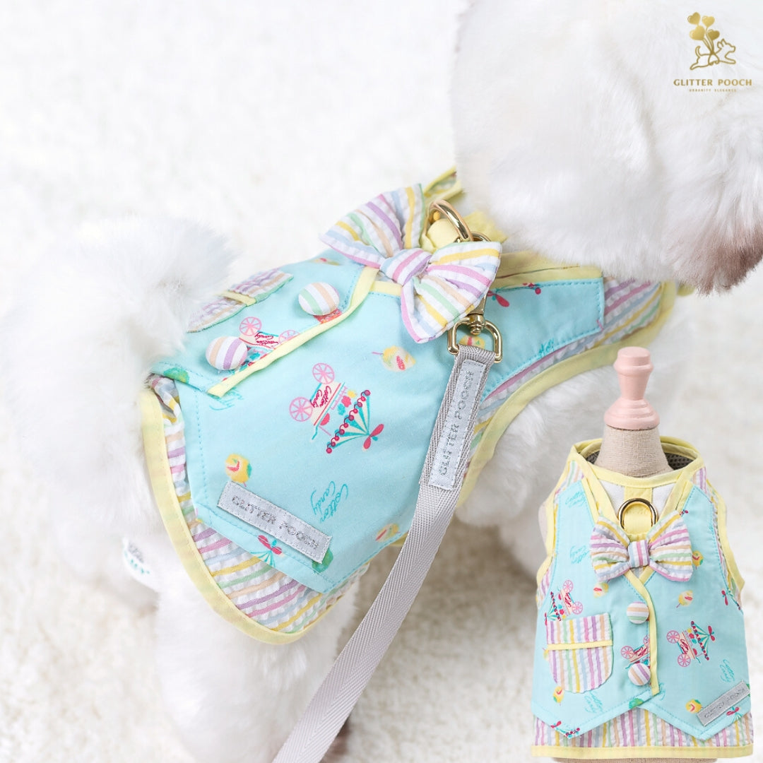 Glitter Pooch Harness ชุดรัดอก สายจูง เสื้อผ้า สุนัข, หมา, แมว, สัตว์เลี้ยง พร้อม สายจูง รุ่น Lolly Fairyland in Mint Candy