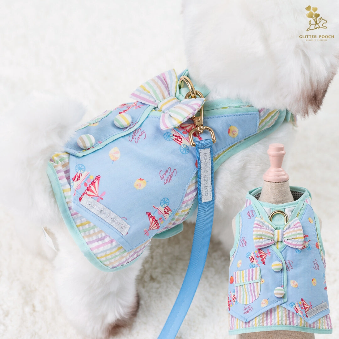 Glitter Pooch Harness ชุดรัดอก สายจูง เสื้อผ้า สุนัข, หมา, แมว, สัตว์เลี้ยง พร้อม สายจูง รุ่น Lolly Fairyland in Blue Sky