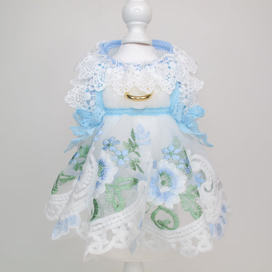 Glitter Pooch Harness ชุดรัดอก สายจูง เสื้อผ้า สุนัข, หมา, แมว, สัตว์เลี้ยง พร้อม สายจูง รุ่น Blue Petal Duchess