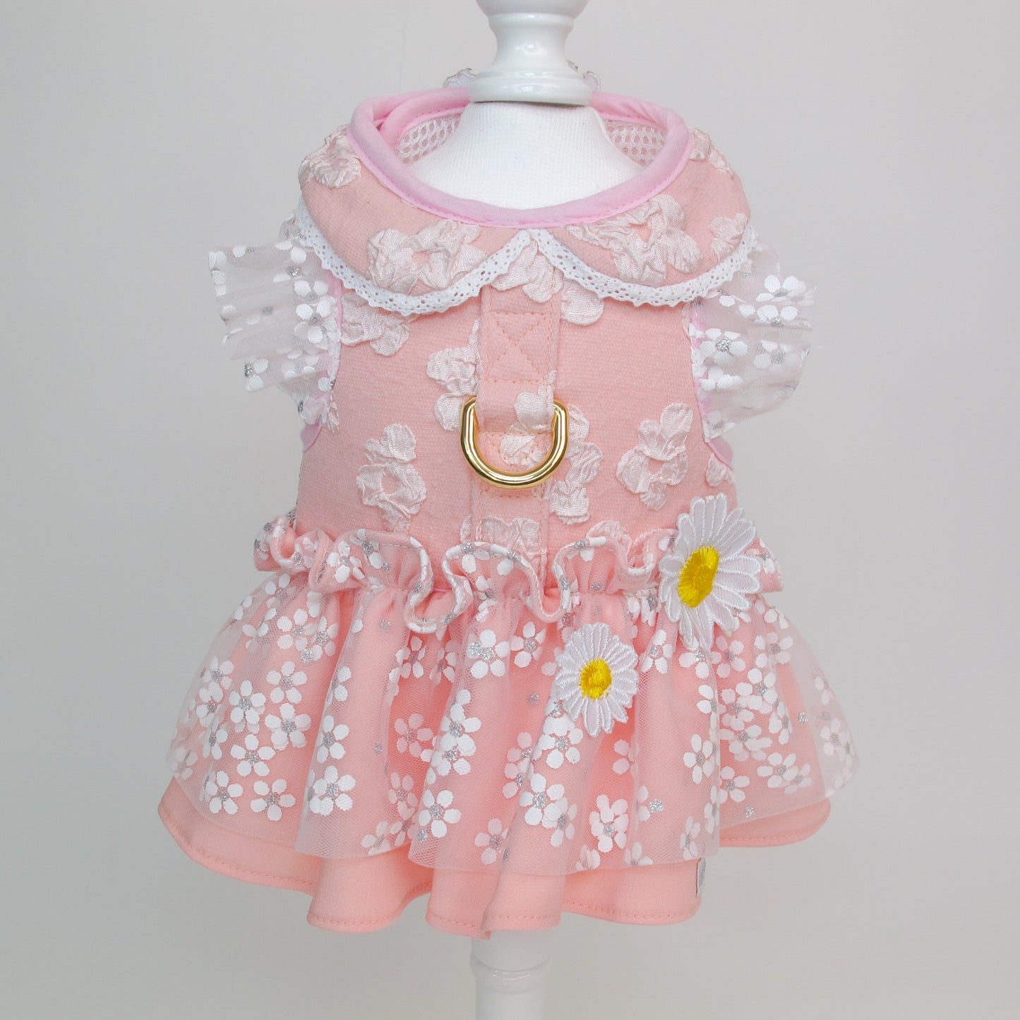 Glitter Pooch Harness ชุดรัดอก สายจูง เสื้อผ้า สุนัข, หมา, แมว, สัตว์เลี้ยง พร้อม สายจูง รุ่น Deary Daisy Peach