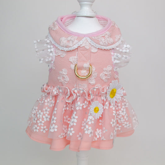 Glitter Pooch Harness ชุดรัดอก สายจูง เสื้อผ้า สุนัข, หมา, แมว, สัตว์เลี้ยง พร้อม สายจูง รุ่น Deary Daisy Peach