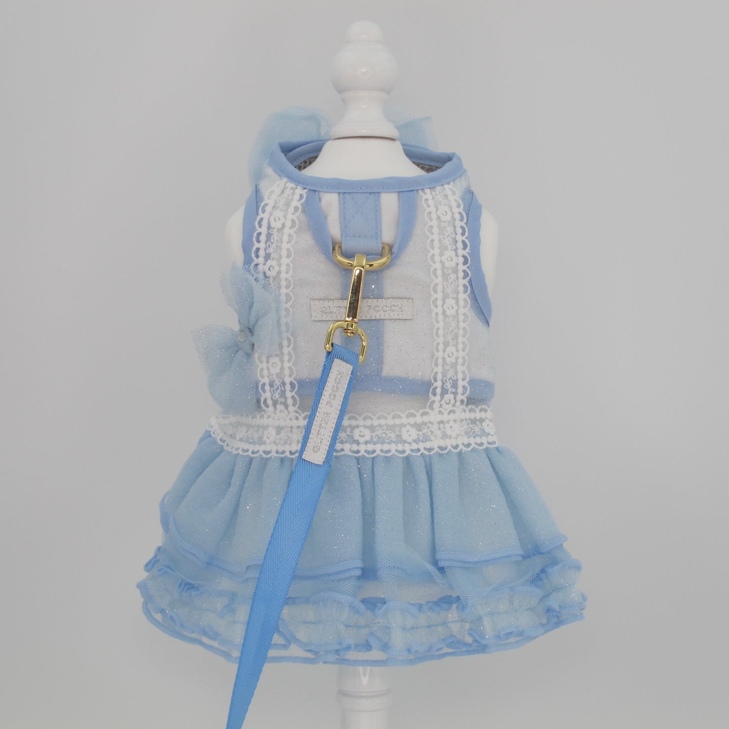 Glitter Pooch Harness ชุดรัดอก สายจูง เสื้อผ้า สุนัข, หมา, แมว, สัตว์เลี้ยง พร้อม สายจูง รุ่น BOWnebelle Charmy - Sky