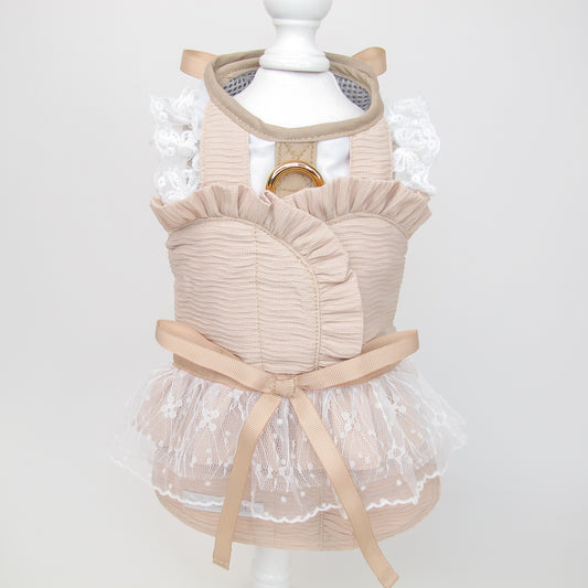 Glitter Pooch Harness ชุดรัดอก สายจูง เสื้อผ้า สุนัข, หมา, แมว, สัตว์เลี้ยง พร้อม สายจูง รุ่น Crème Brûlée
