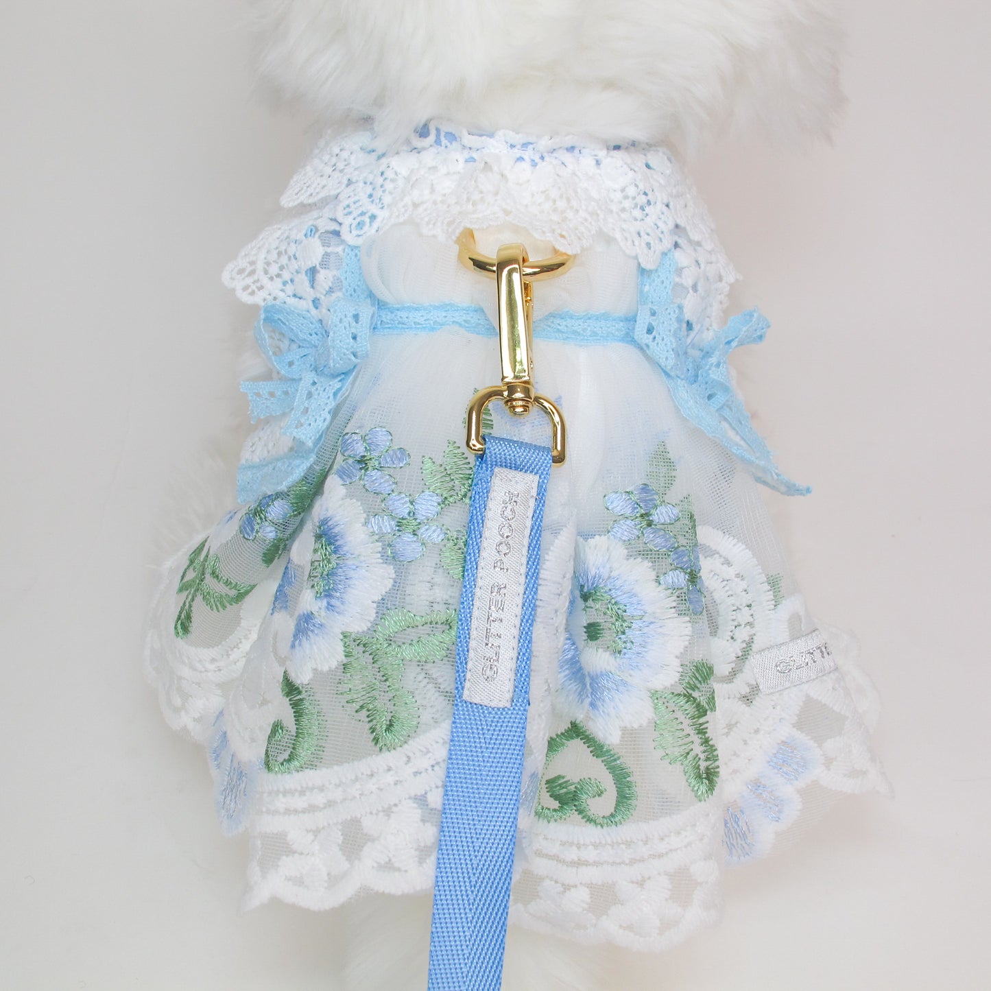 Glitter Pooch Harness ชุดรัดอก สายจูง เสื้อผ้า สุนัข, หมา, แมว, สัตว์เลี้ยง พร้อม สายจูง รุ่น Blue Petal Duchess