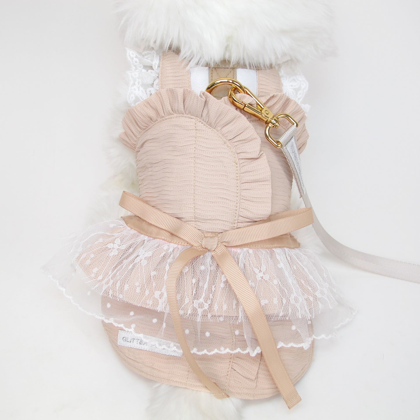 Glitter Pooch Harness ชุดรัดอก สายจูง เสื้อผ้า สุนัข, หมา, แมว, สัตว์เลี้ยง พร้อม สายจูง รุ่น Crème Brûlée
