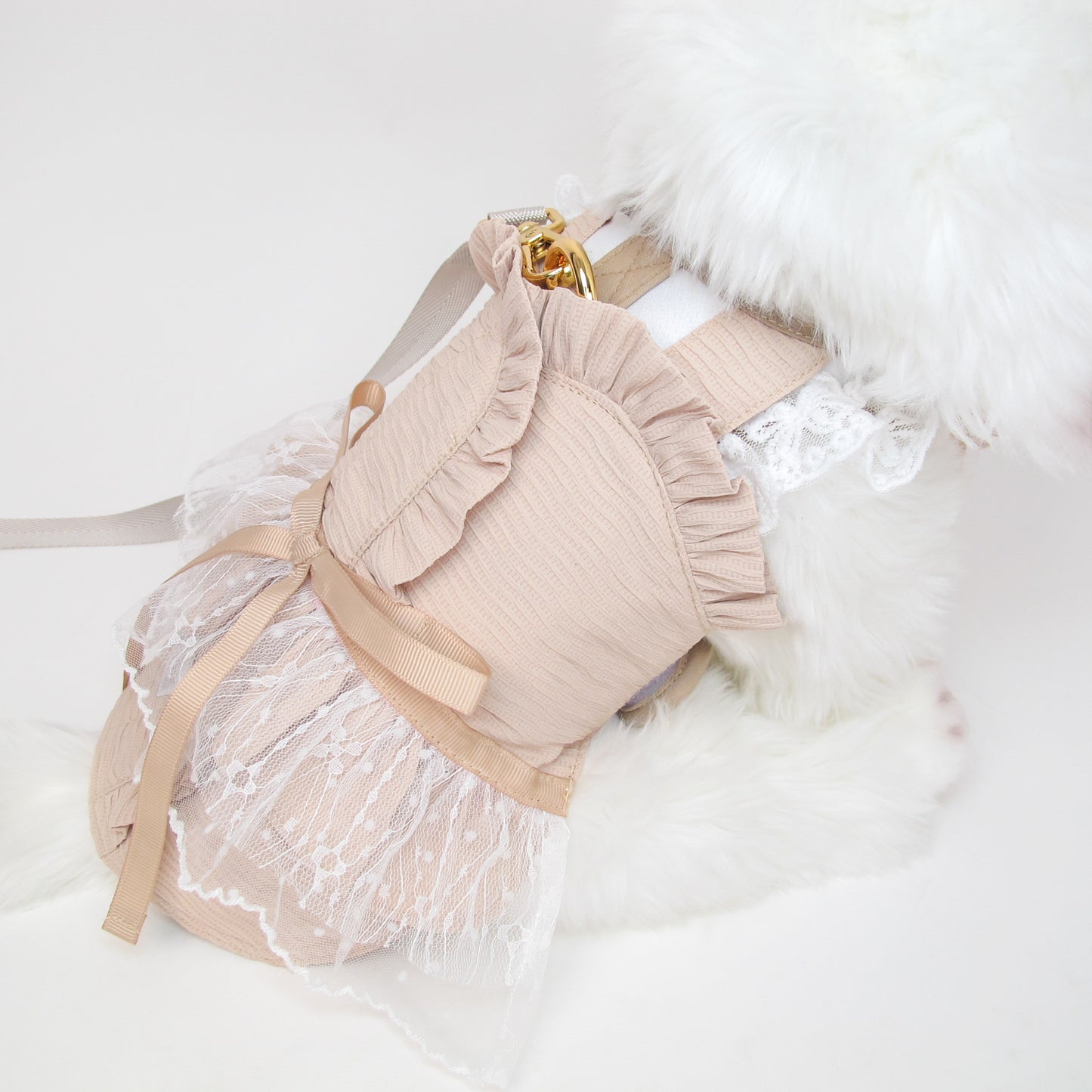 Glitter Pooch Harness ชุดรัดอก สายจูง เสื้อผ้า สุนัข, หมา, แมว, สัตว์เลี้ยง พร้อม สายจูง รุ่น Crème Brûlée