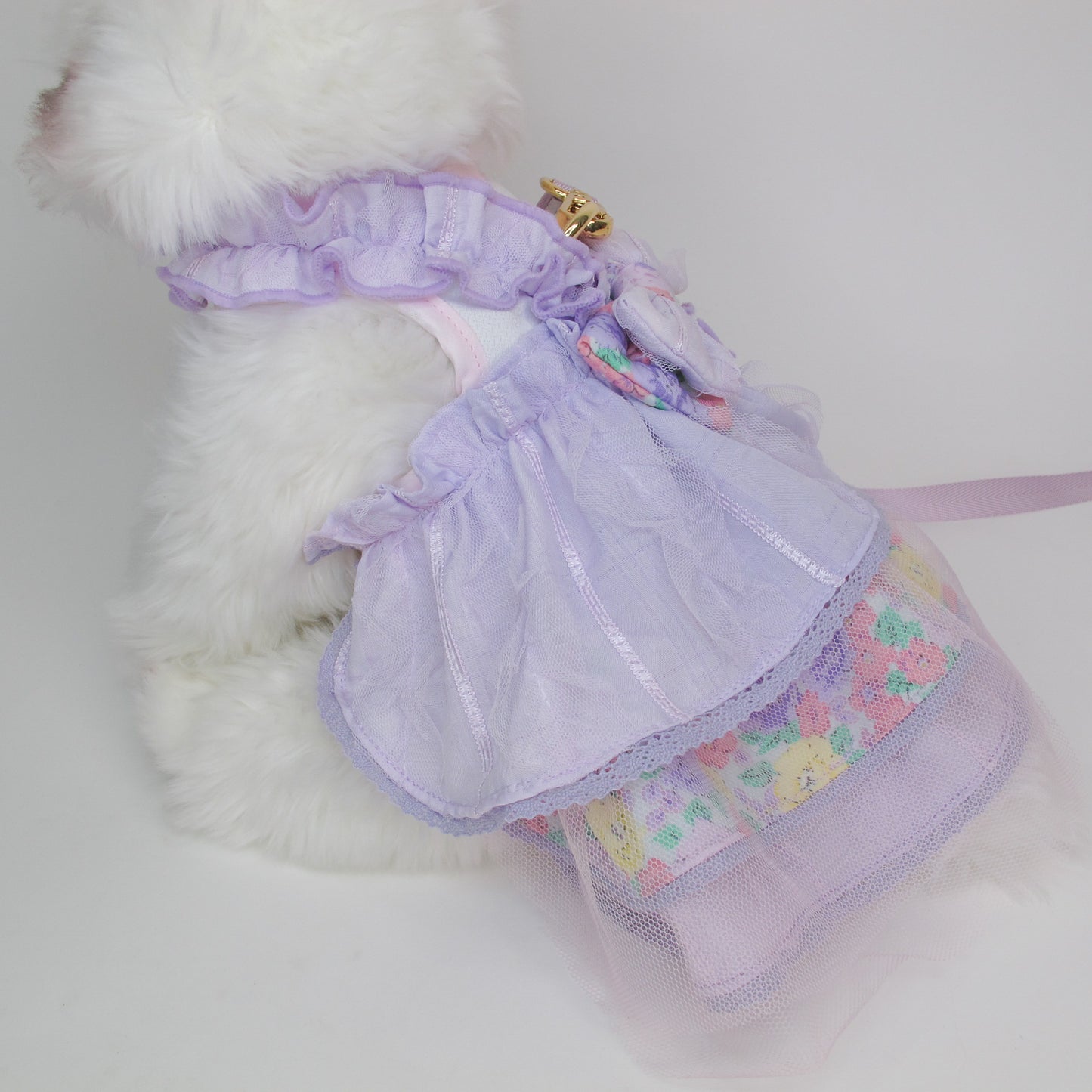 Glitter Pooch Harness ชุดรัดอก สายจูง เสื้อผ้า สุนัข, หมา, แมว, สัตว์เลี้ยง พร้อม สายจูง รุ่น Spring Souffle-Lavender