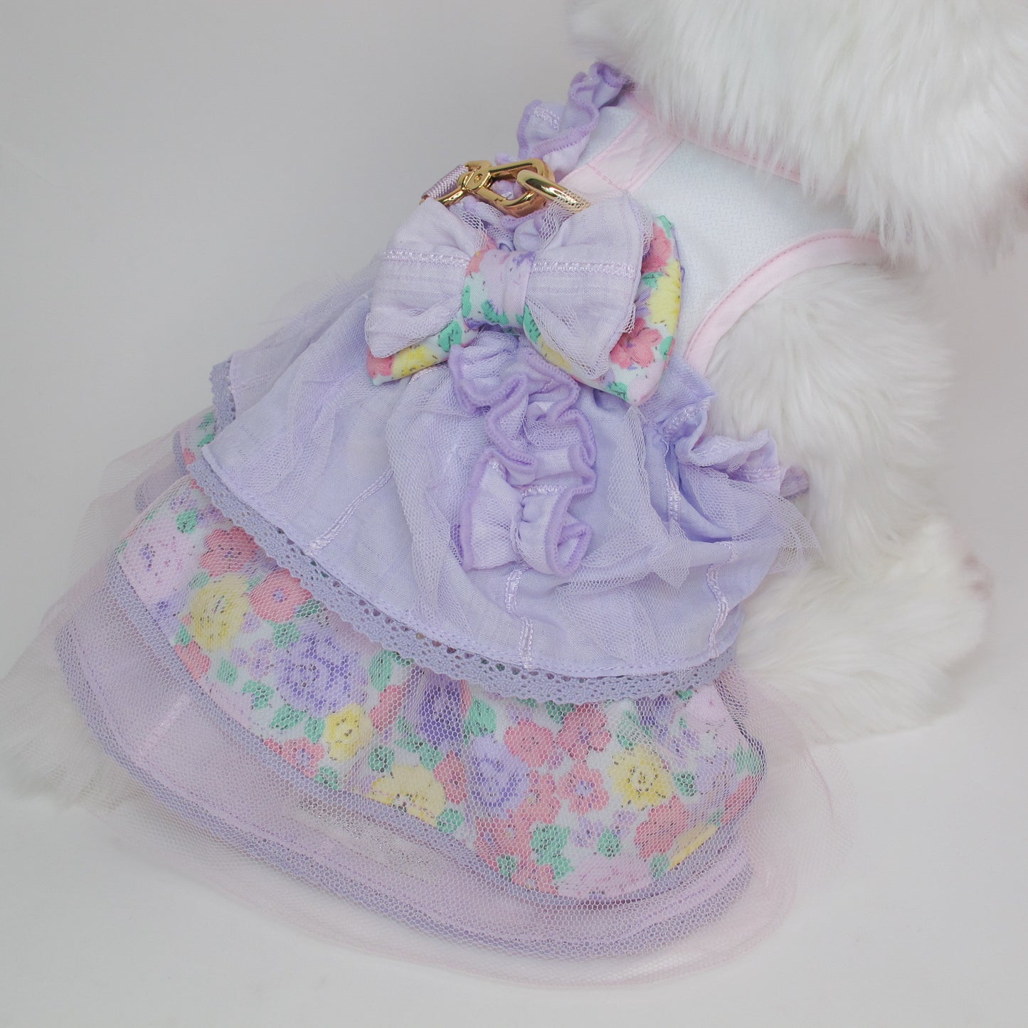 Glitter Pooch Harness ชุดรัดอก สายจูง เสื้อผ้า สุนัข, หมา, แมว, สัตว์เลี้ยง พร้อม สายจูง รุ่น Spring Souffle-Lavender