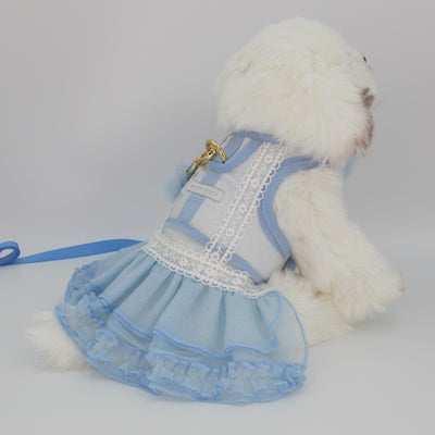 Glitter Pooch Harness ชุดรัดอก สายจูง เสื้อผ้า สุนัข, หมา, แมว, สัตว์เลี้ยง พร้อม สายจูง รุ่น BOWnebelle Charmy - Sky