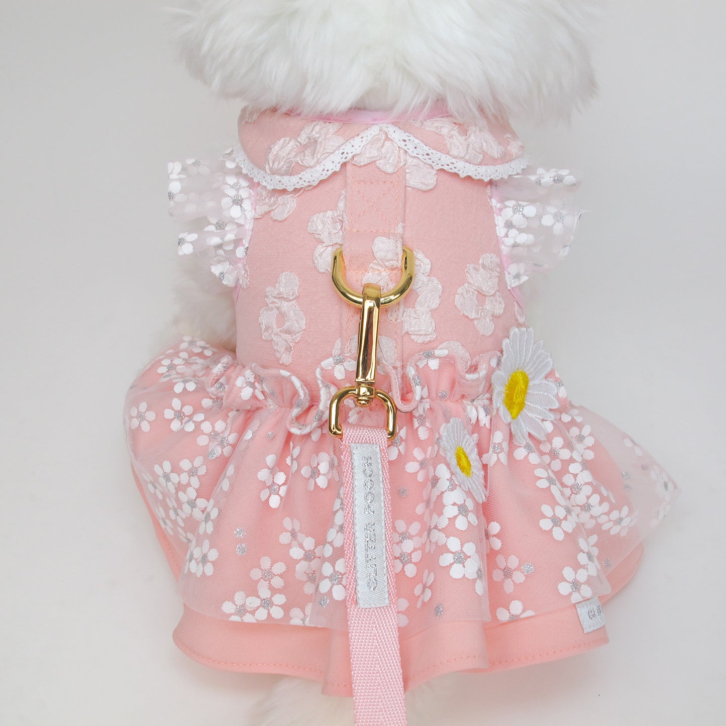 Glitter Pooch Harness ชุดรัดอก สายจูง เสื้อผ้า สุนัข, หมา, แมว, สัตว์เลี้ยง พร้อม สายจูง รุ่น Deary Daisy Peach