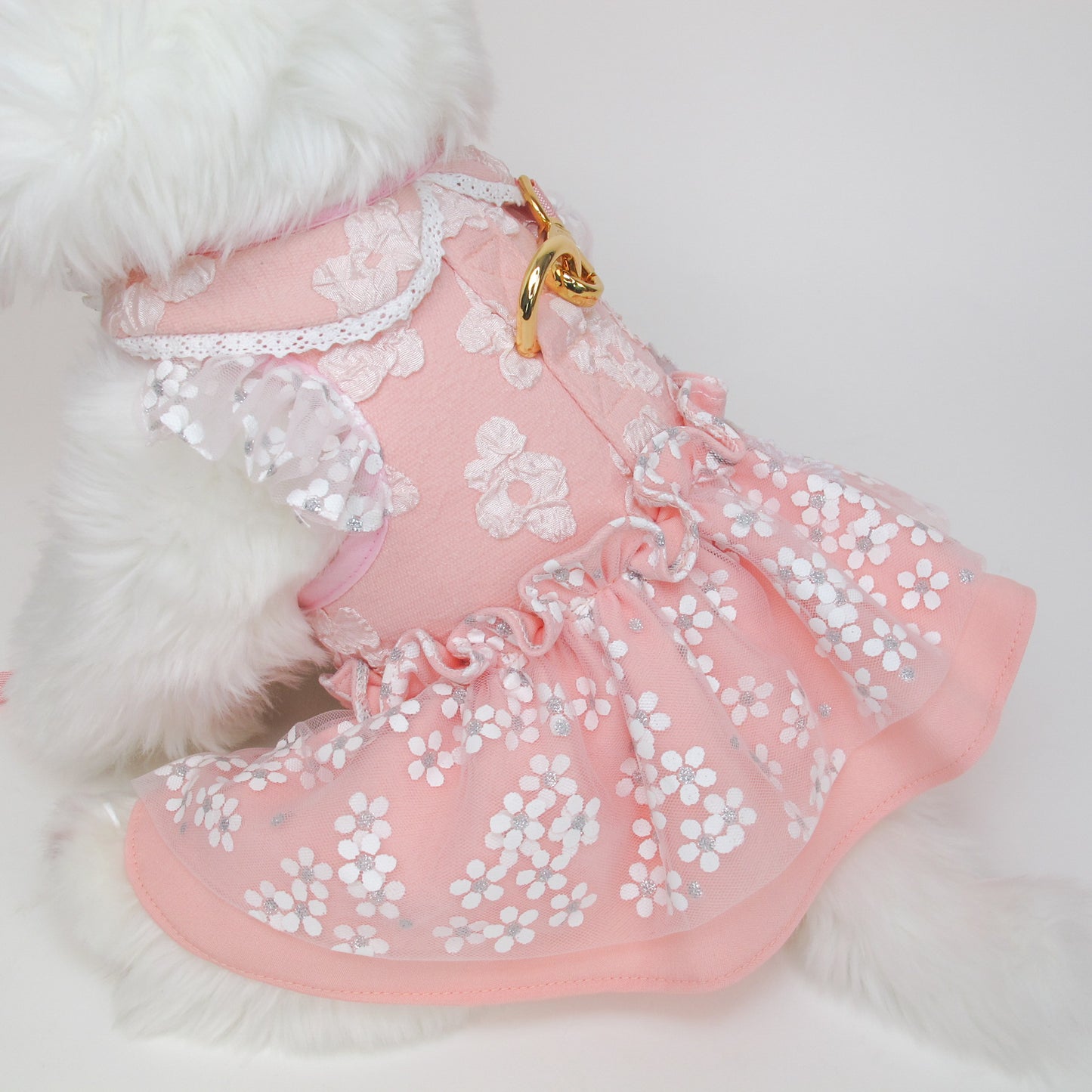 Glitter Pooch Harness ชุดรัดอก สายจูง เสื้อผ้า สุนัข, หมา, แมว, สัตว์เลี้ยง พร้อม สายจูง รุ่น Deary Daisy Peach