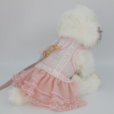 Glitter Pooch Harness ชุดรัดอก สายจูง เสื้อผ้า สุนัข, หมา, แมว, สัตว์เลี้ยง พร้อม สายจูง รุ่น BOWnebelle Charmy - Rose