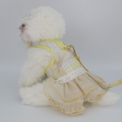 Glitter Pooch Harness ชุดรัดอก สายจูง เสื้อผ้า สุนัข, หมา, แมว, สัตว์เลี้ยง พร้อม สายจูง รุ่น BOWnebelle Charmy - Buttercream